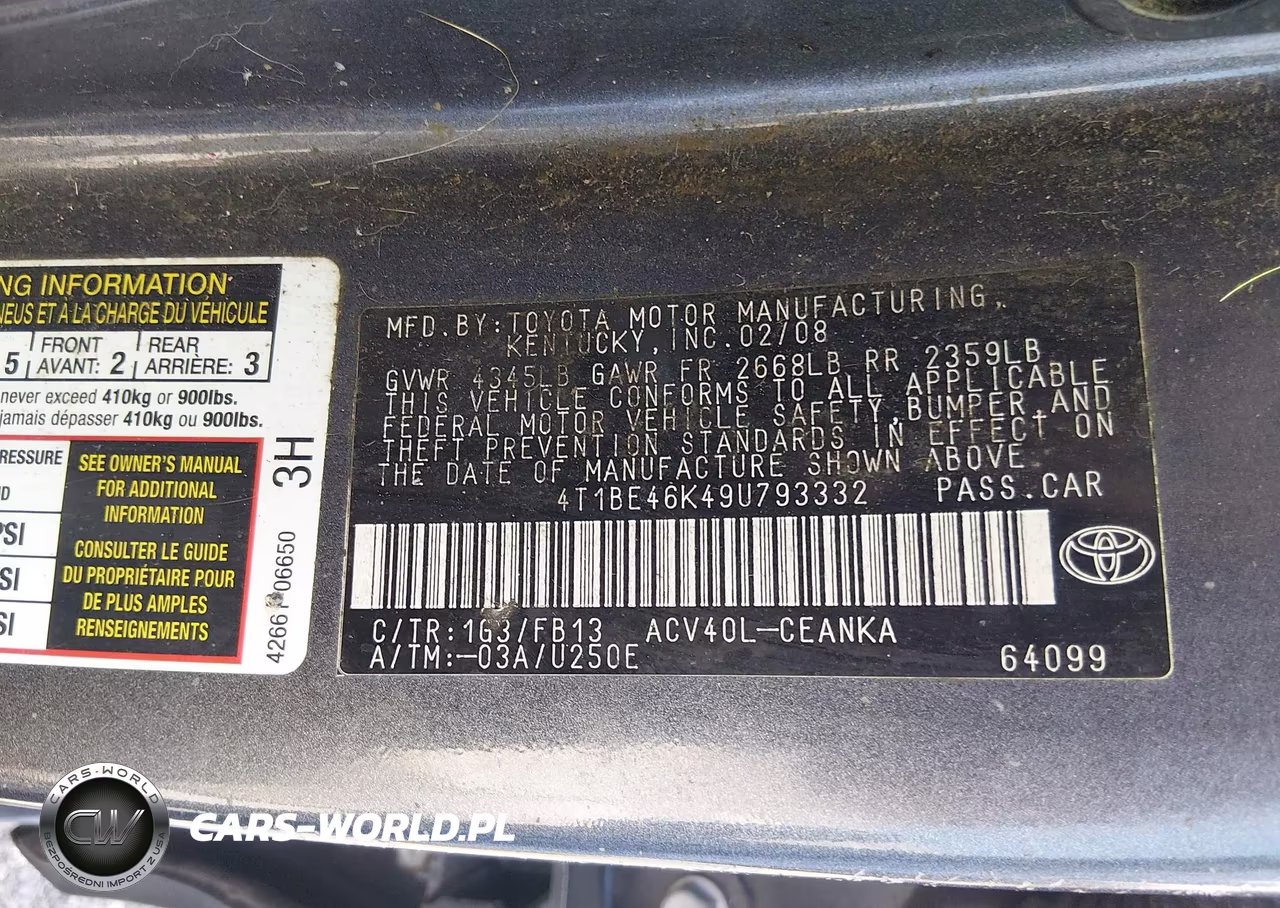2009 Toyota Camry Le VIN:4T1BE46K49U793332 - 9
