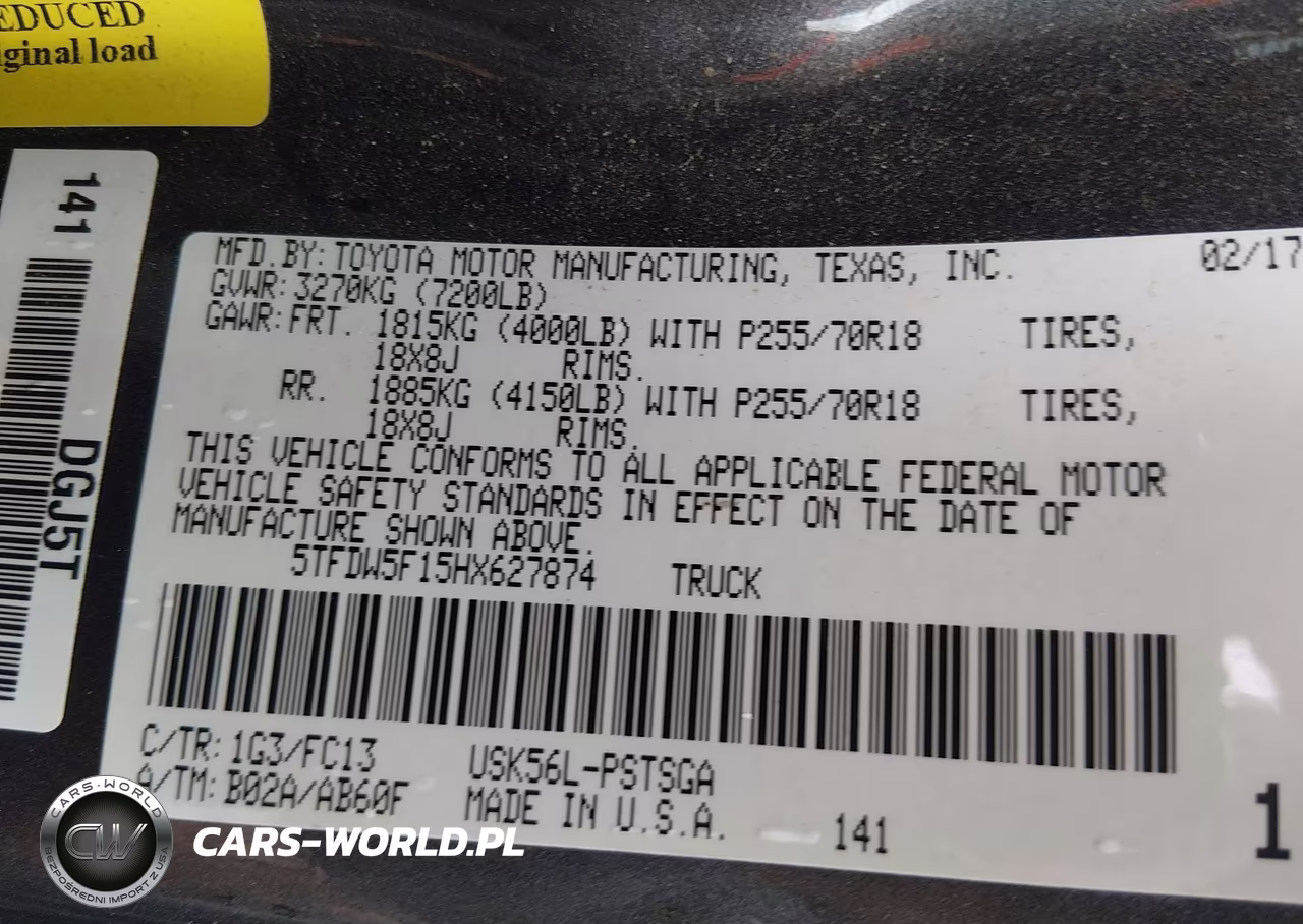 2017 Toyota Tundra Sr5 5.7L V8 VIN:5TFDW5F15HX627874 - 9