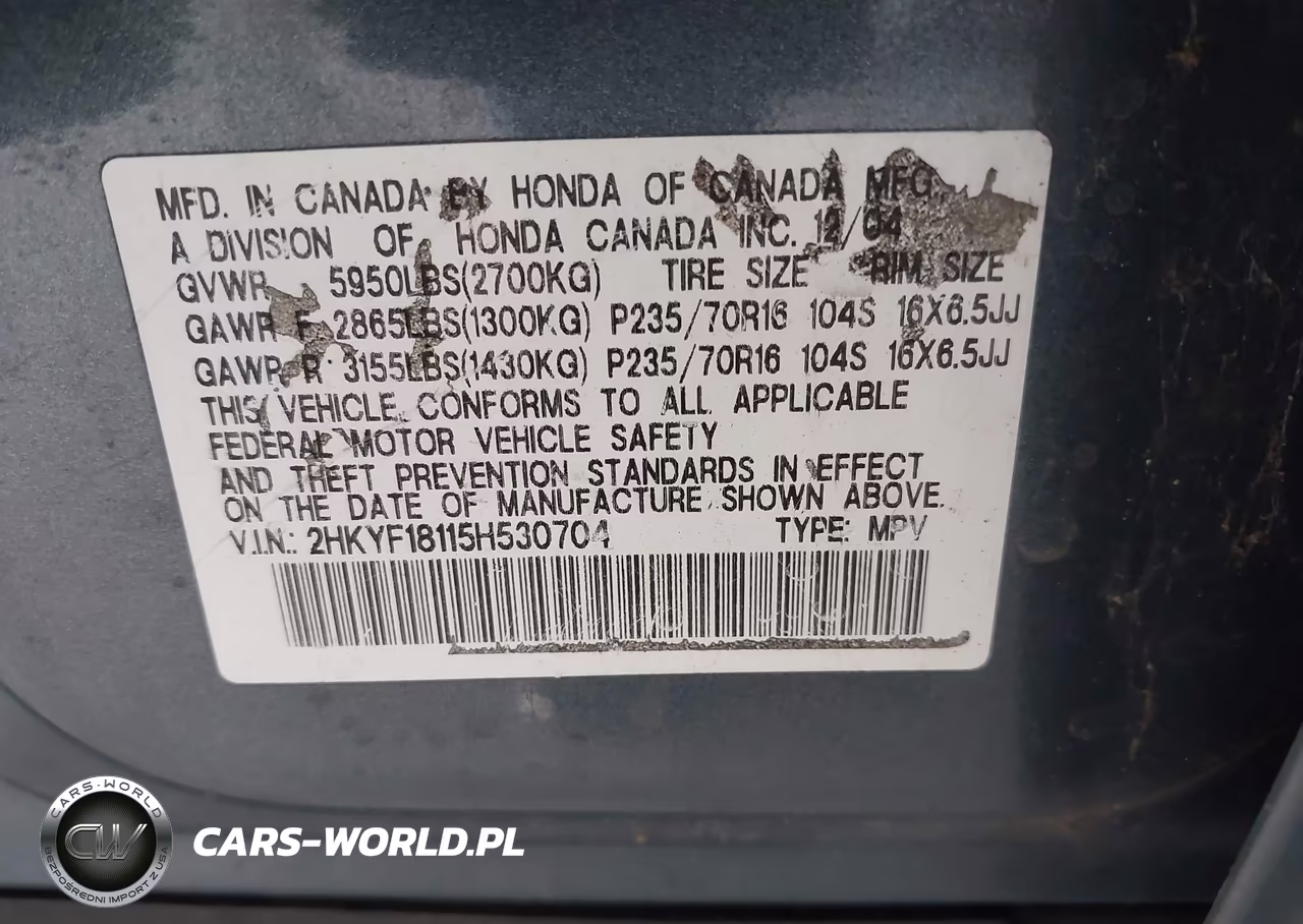2005 Honda Pilot Lx VIN:2HKYF18115H530704 - 9