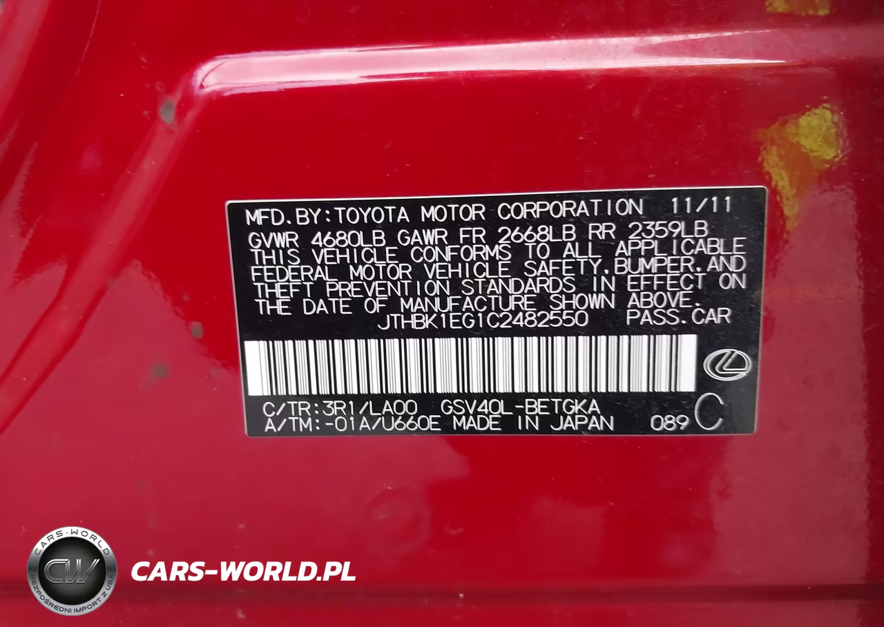 2012 Lexus Es 350 VIN:JTHBK1EG1C2482550 - 9