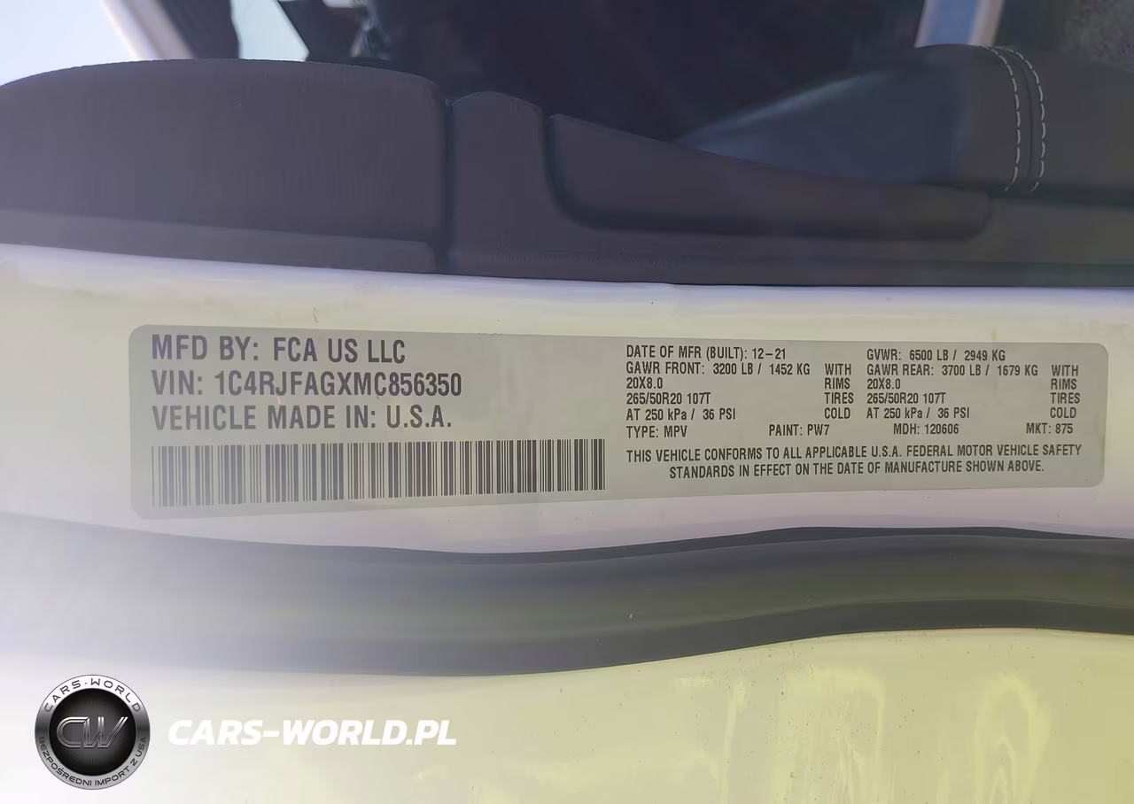 2021 Jeep Grand Cherokee Freedom 4X4 VIN:1C4RJFAGXMC856350 - 9