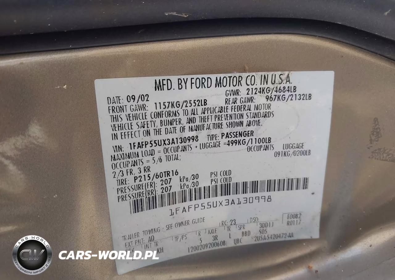 2003 Ford Taurus Ses VIN:1FAFP55UX3A130998 - 9