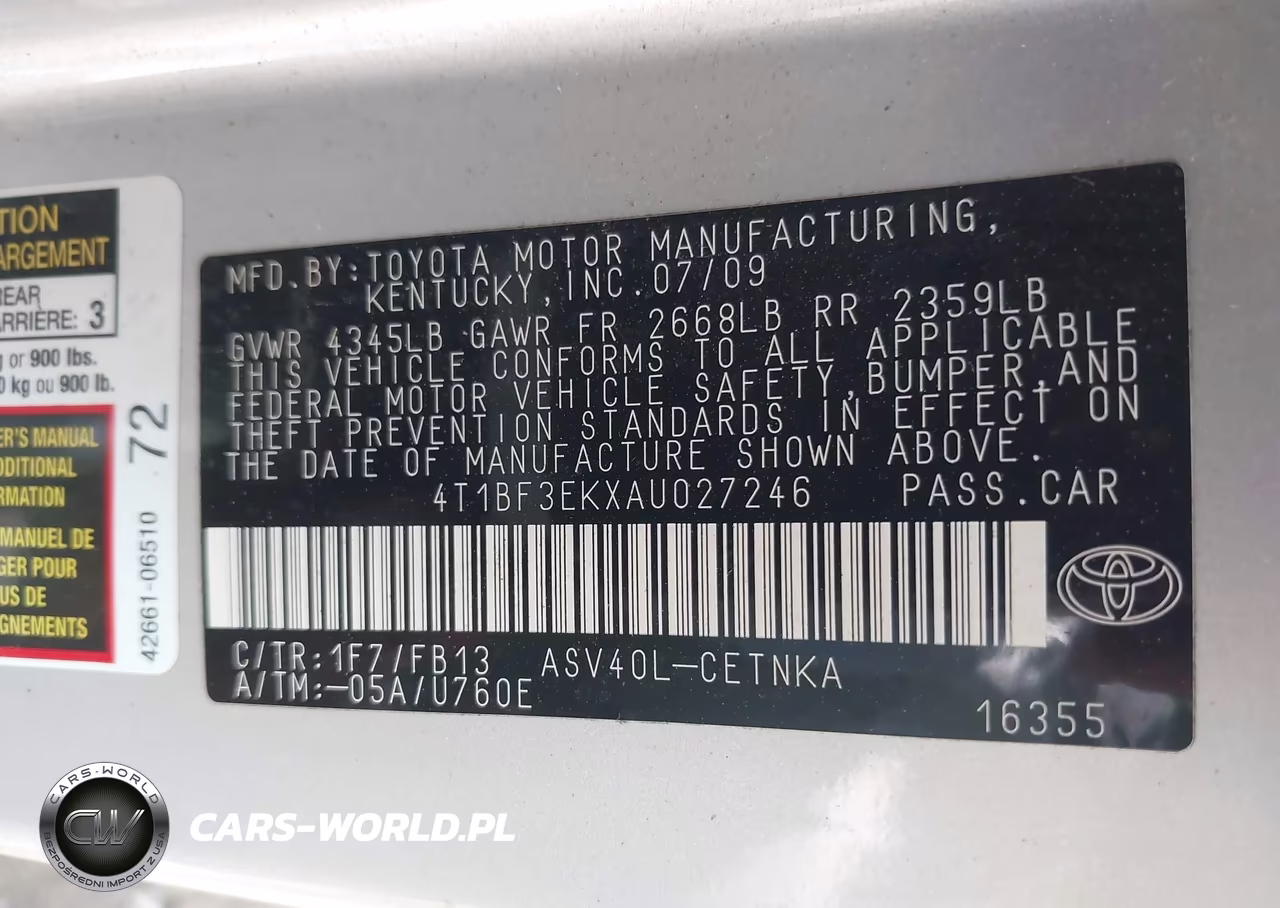 2010 Toyota Camry Le VIN:4T1BF3EKXAU027246 - 9