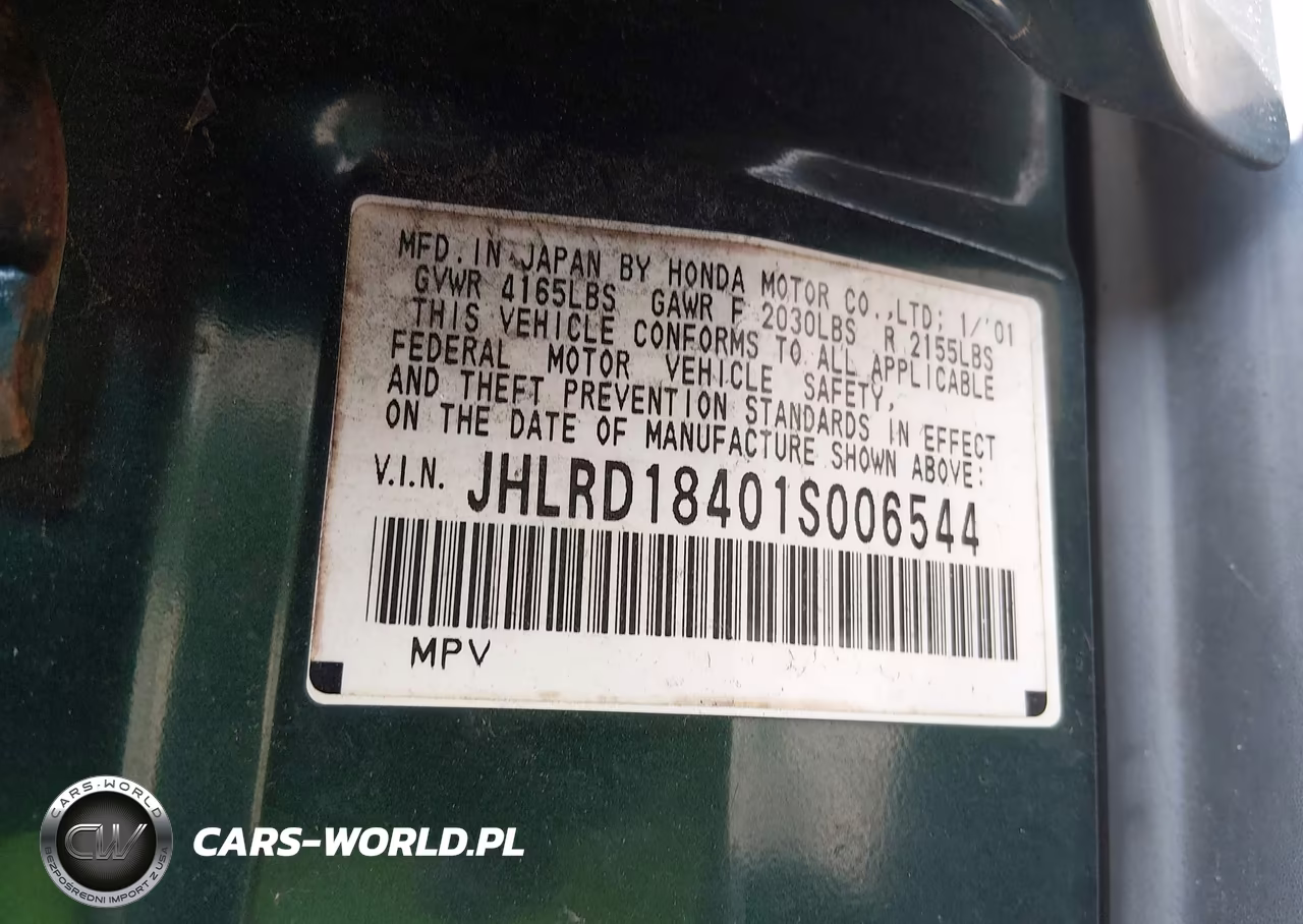 2001 Honda Cr-V Lx VIN:JHLRD18401S006544 - 9
