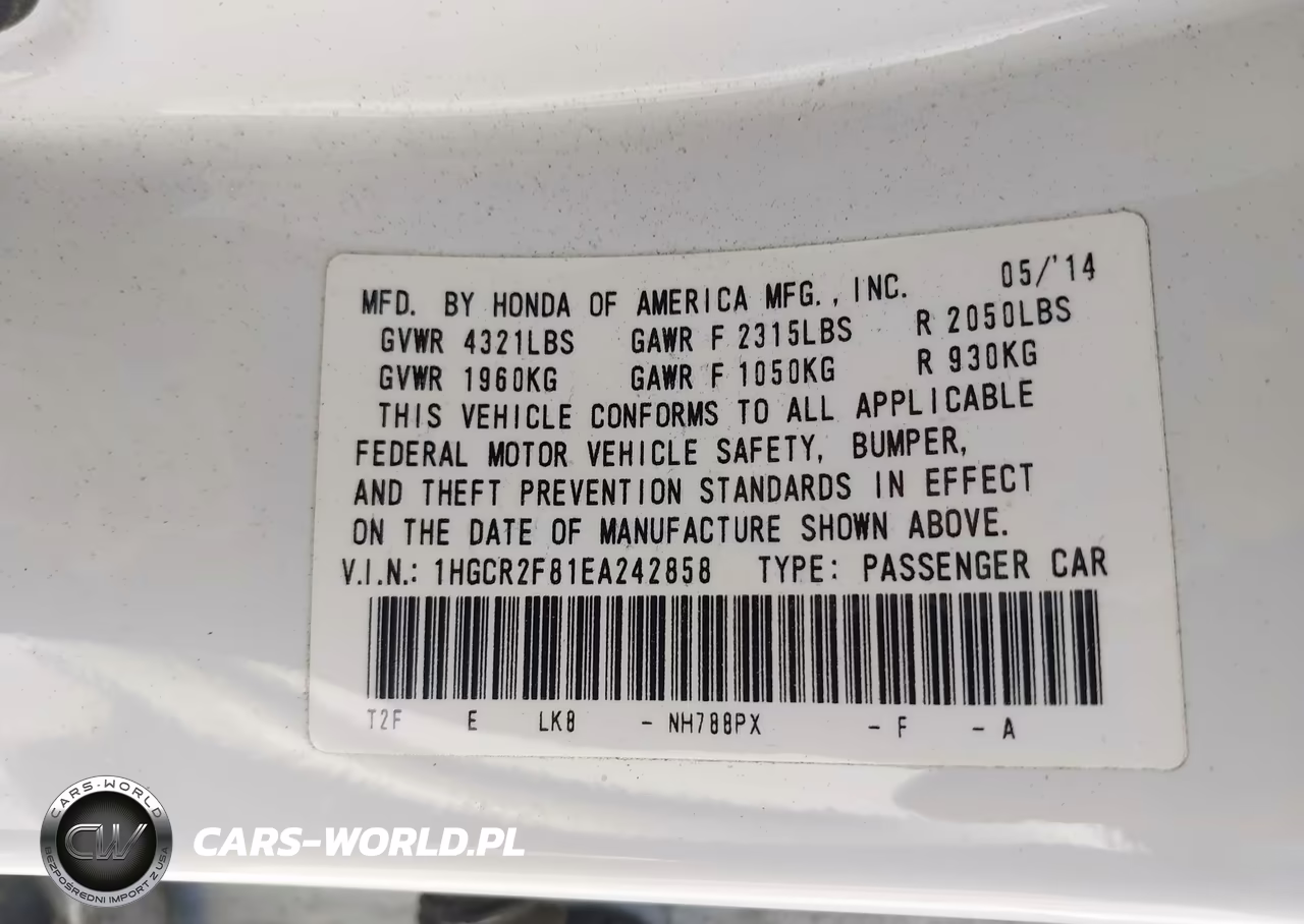 2014 Honda Accord Ex-L VIN:1HGCR2F81EA242858 - 9