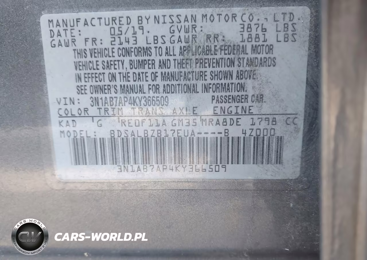2019 Nissan Sentra S VIN:3N1AB7AP4KY366509 - 9