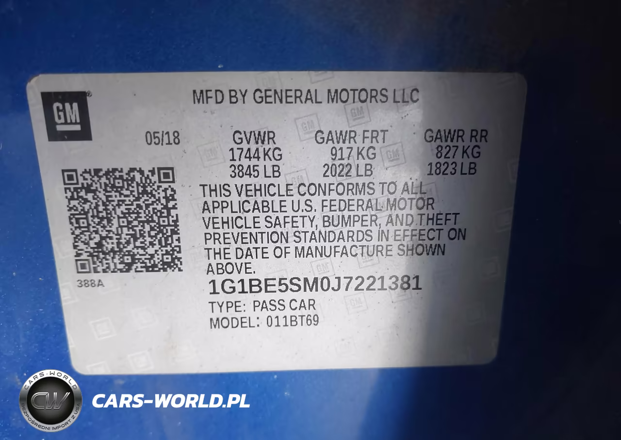 2018 Chevrolet Cruze Lt Auto VIN:1G1BE5SM0J7221381 - 9