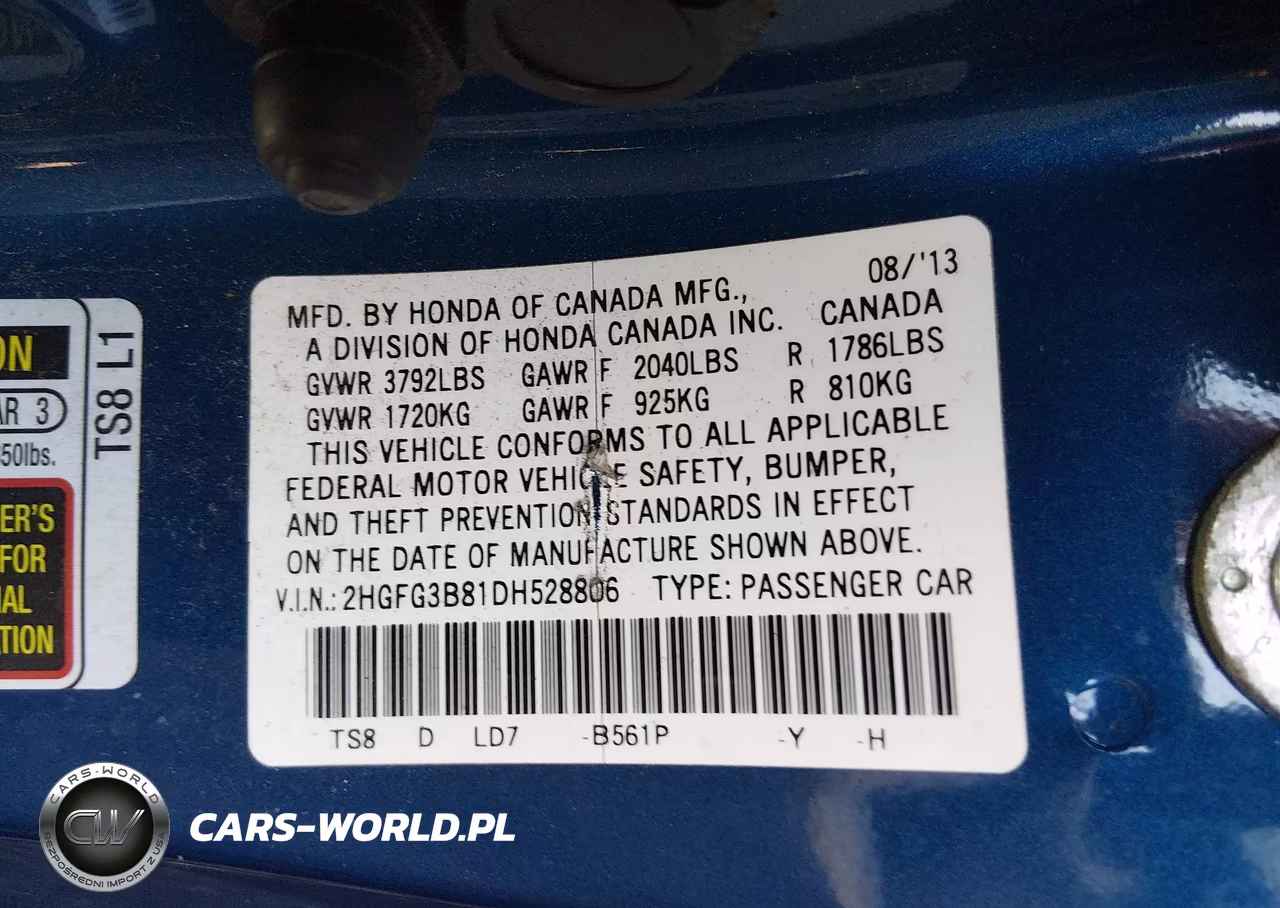 2013 Honda Civic Ex VIN:2HGFG3B81DH528806 - 9
