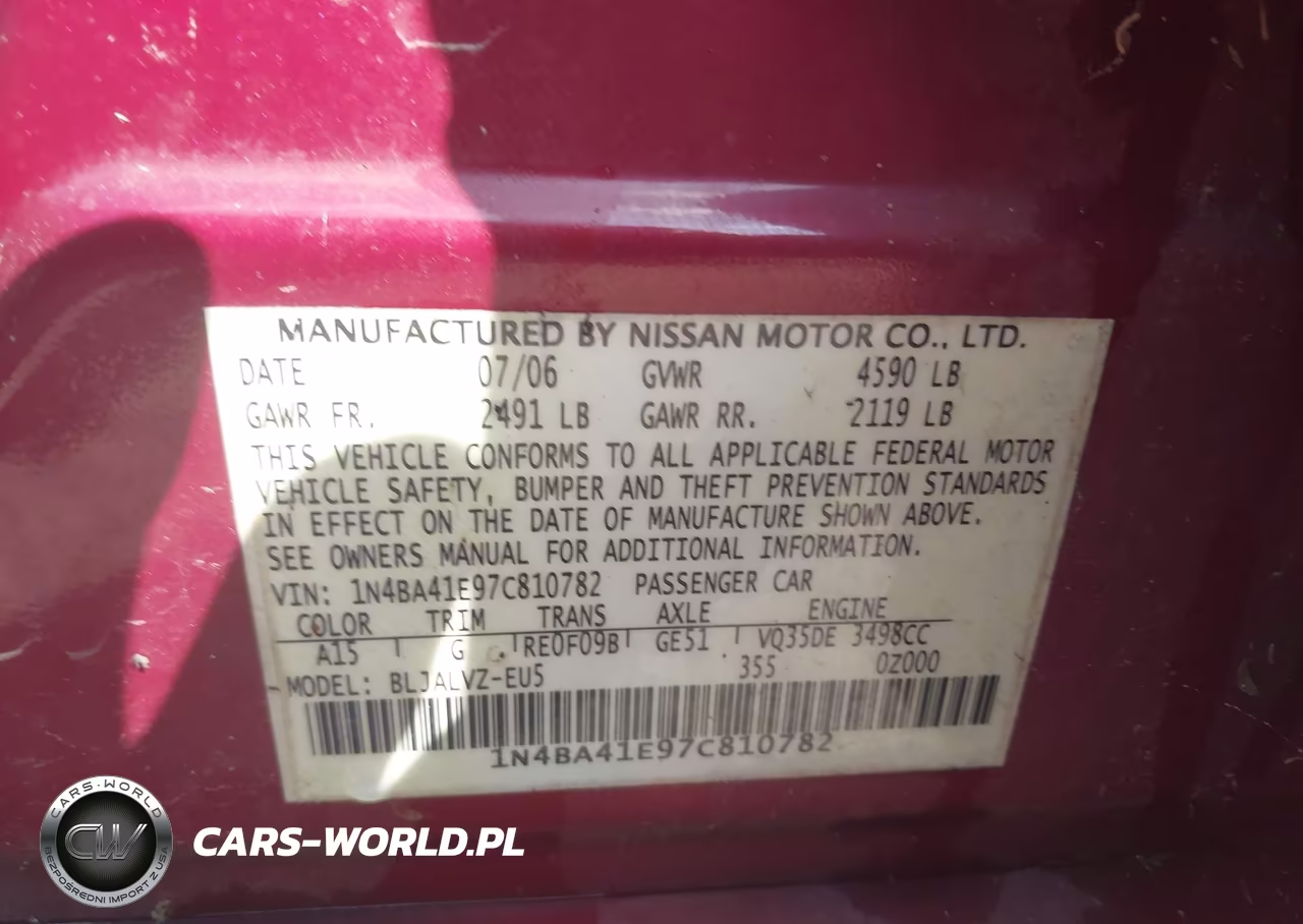 2007 Nissan Maxima 3.5 Se VIN:1N4BA41E97C810782 - 9