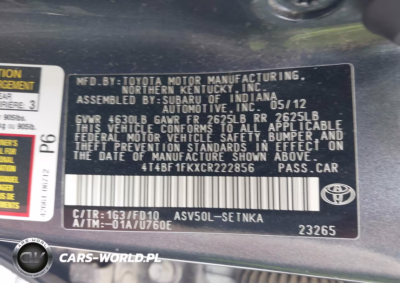 2012 Toyota Camry Le VIN:4T4BF1FKXCR222856 - 9