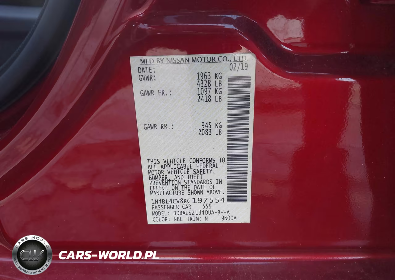 2019 Nissan Altima 2.5 Sr VIN:1N4BL4CV8KC197554 - 9