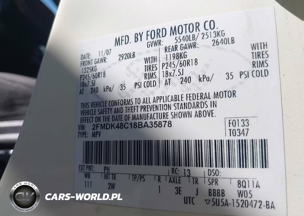 2008 Ford Edge Sel VIN:2FMDK48C18BA35878 - 9