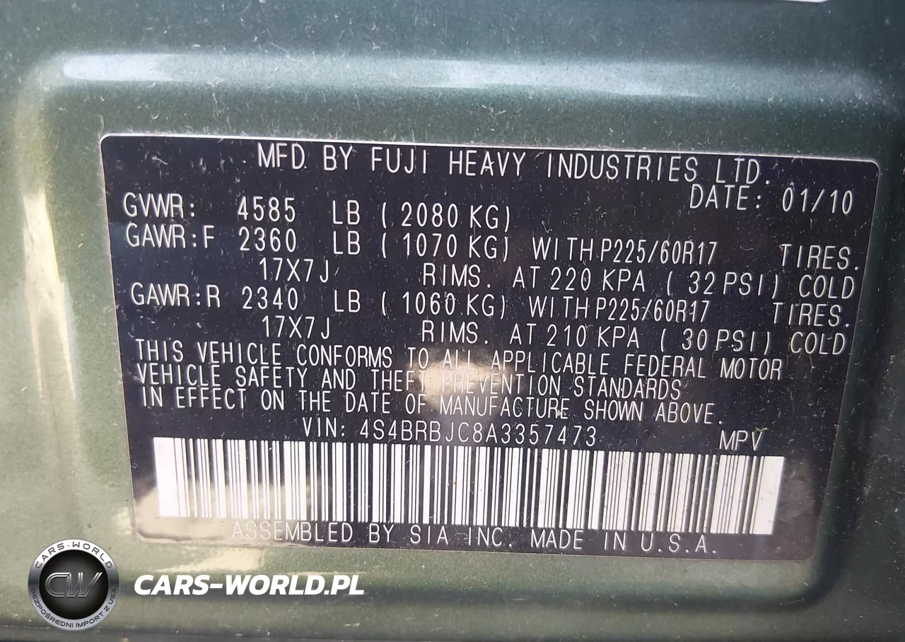 2010 Subaru Outback 2.5I Limited VIN:4S4BRBJC8A3357473 - 9