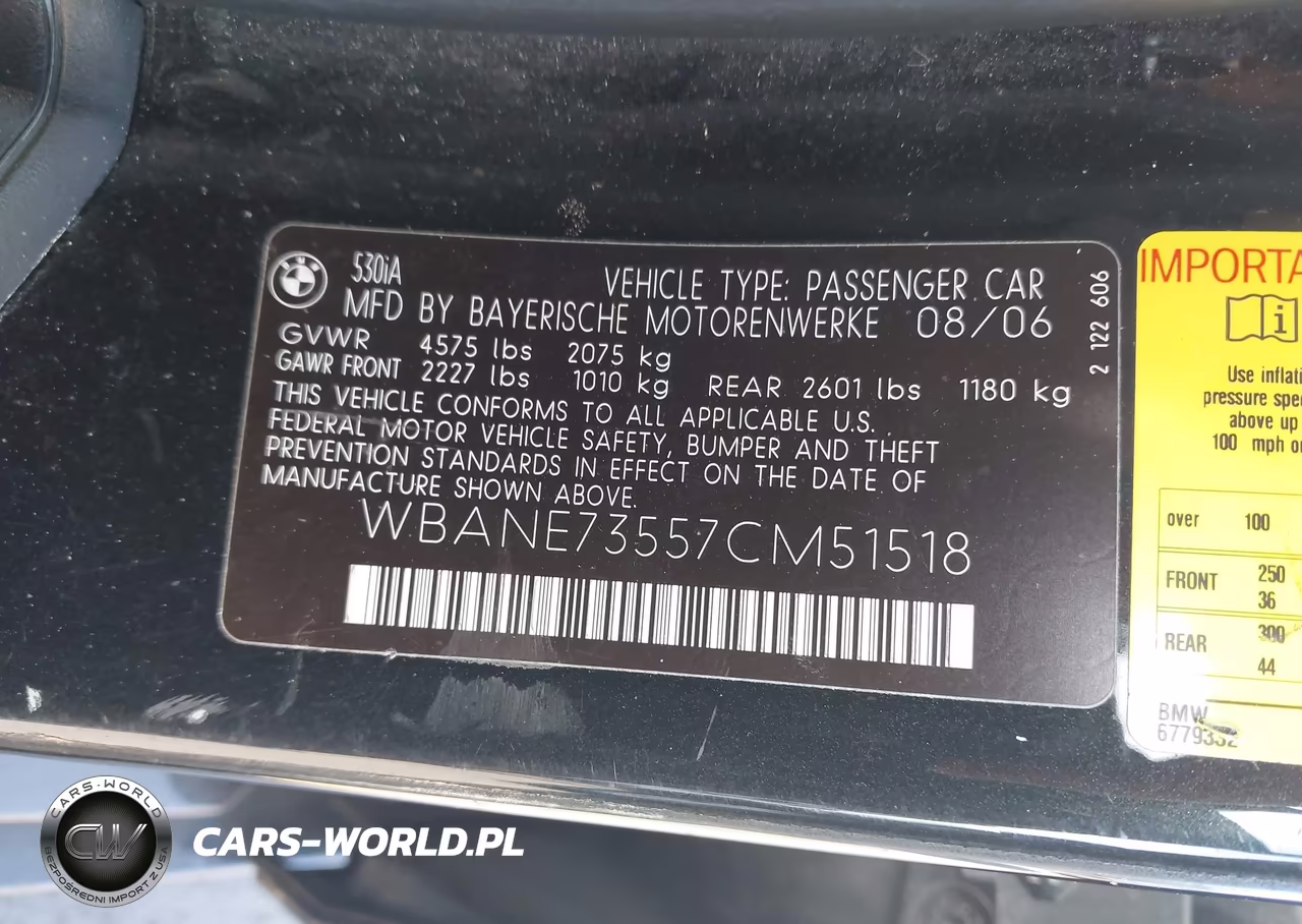 2007 BMW 530I VIN:WBANE73557CM51518 - 9