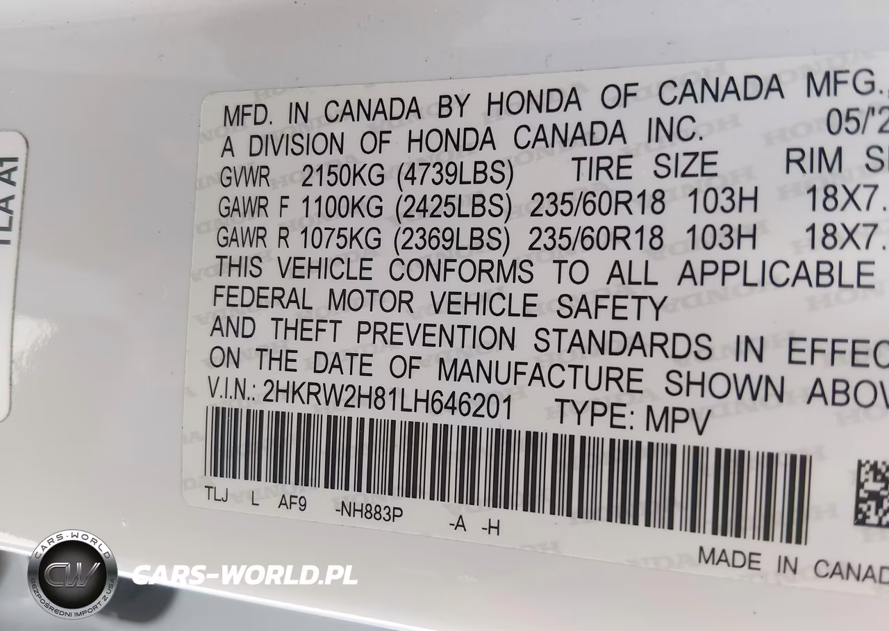 2020 Honda Cr-V Awd Ex-L VIN:2HKRW2H81LH646201 - 9