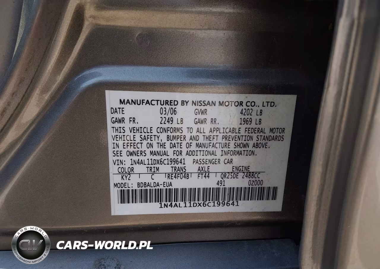 2006 Nissan Altima 2.5 S VIN:1N4AL11DX6C199641 - 9