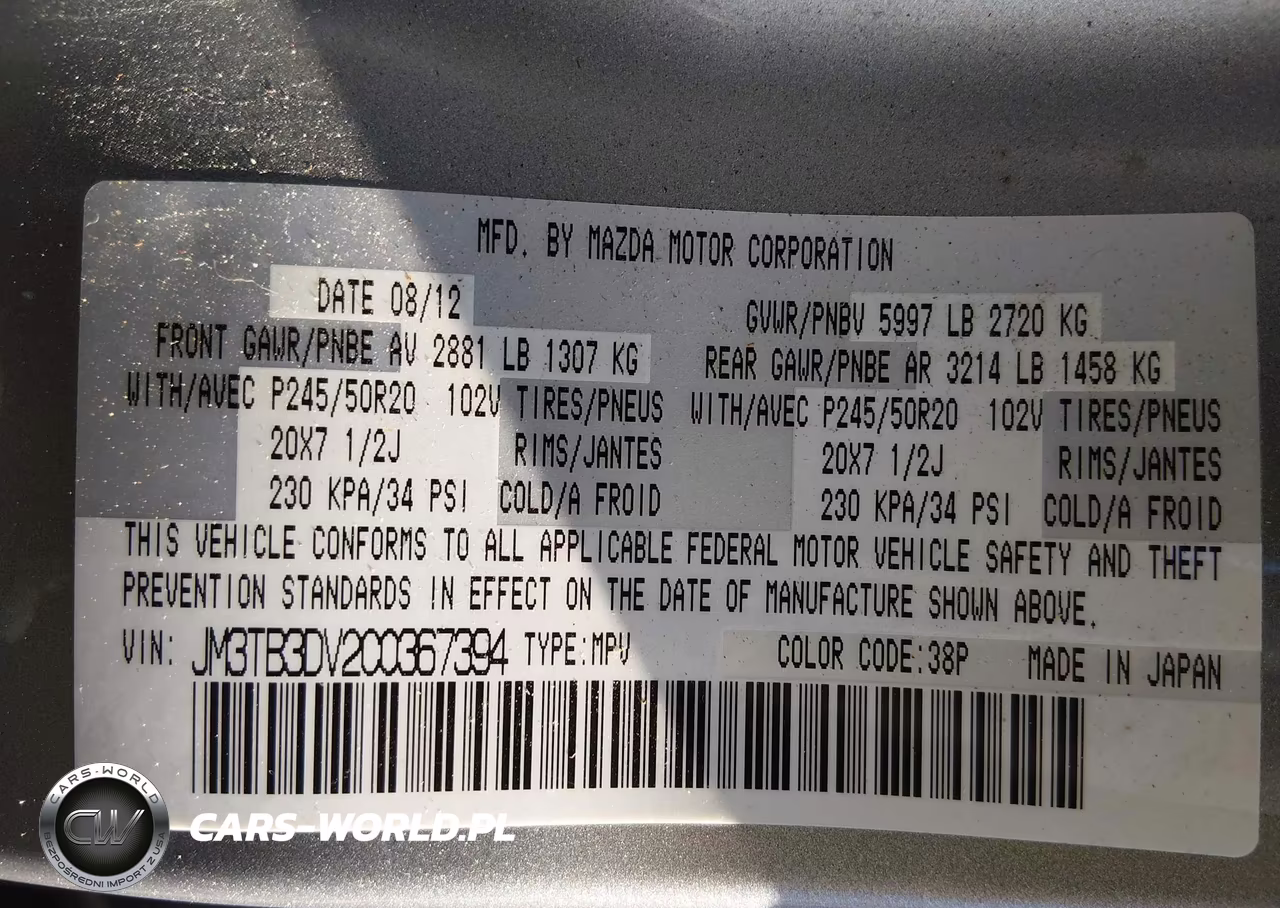 2012 Mazda Cx-9 Grand Touring VIN:JM3TB3DV2C0367394 - 9