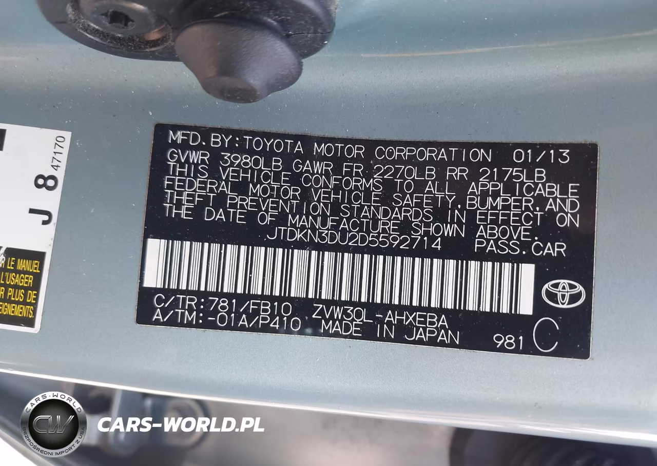 2013 Toyota Prius Two VIN:JTDKN3DU2D5592714 - 9