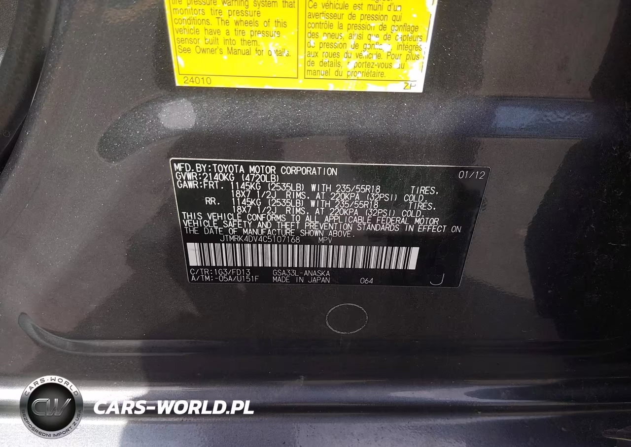 2012 Toyota Rav4 Sport V6 VIN:JTMRK4DV4C5107168 - 9