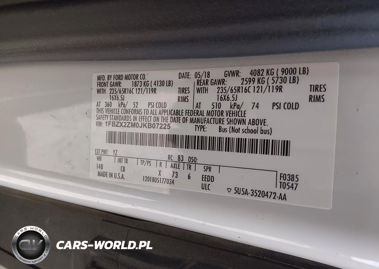 2018 Ford Transit-350 Xl VIN:1FBZX2ZM0JKB07225 - 9