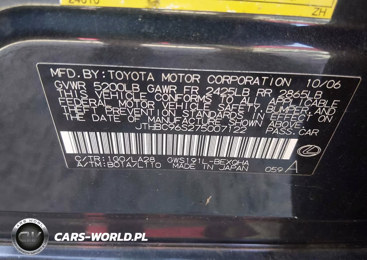 2007 Lexus Gs 450H VIN:JTHBC96S275007122 - 9