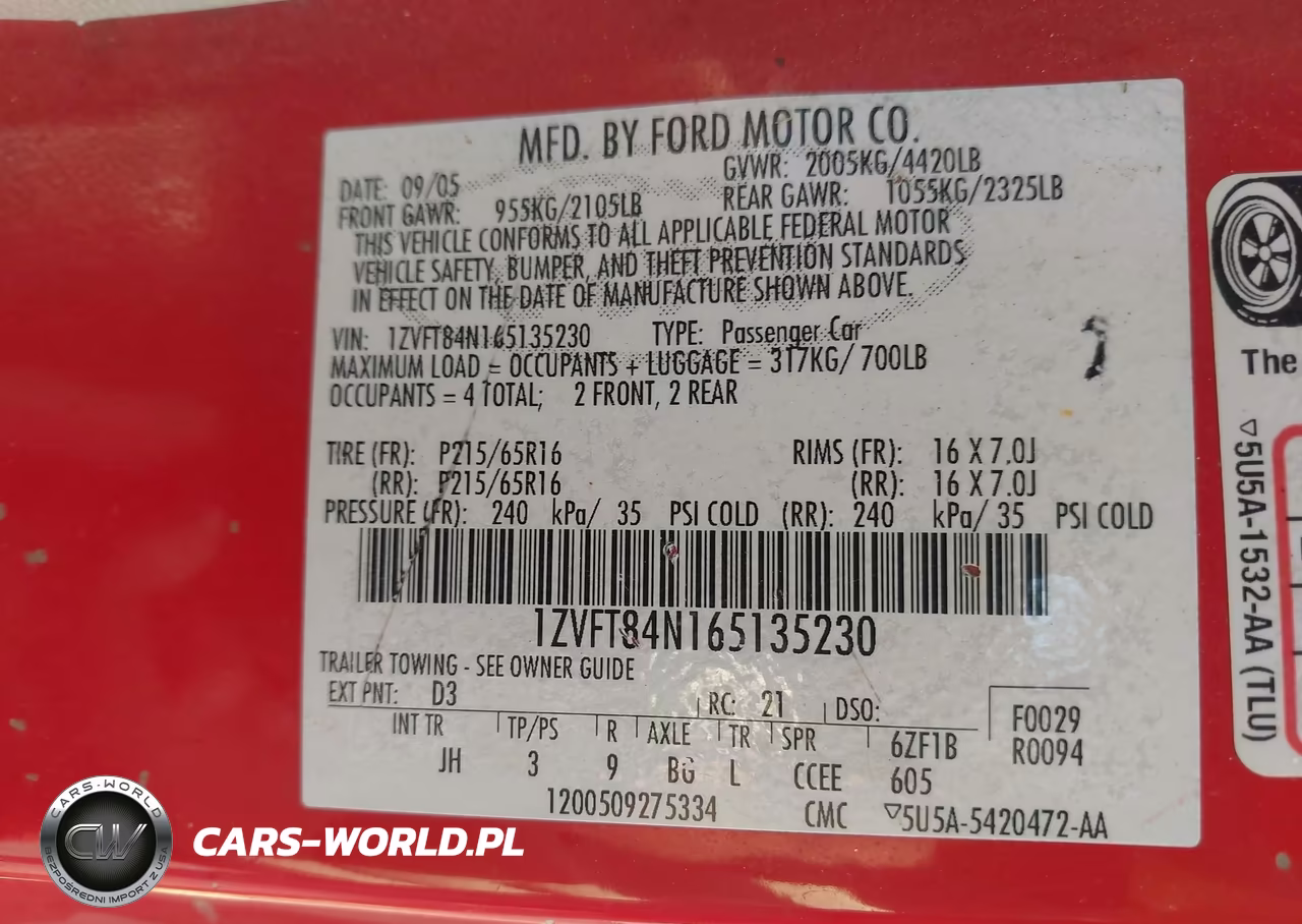 2006 Ford Mustang V6 VIN:1ZVFT84N165135230 - 9