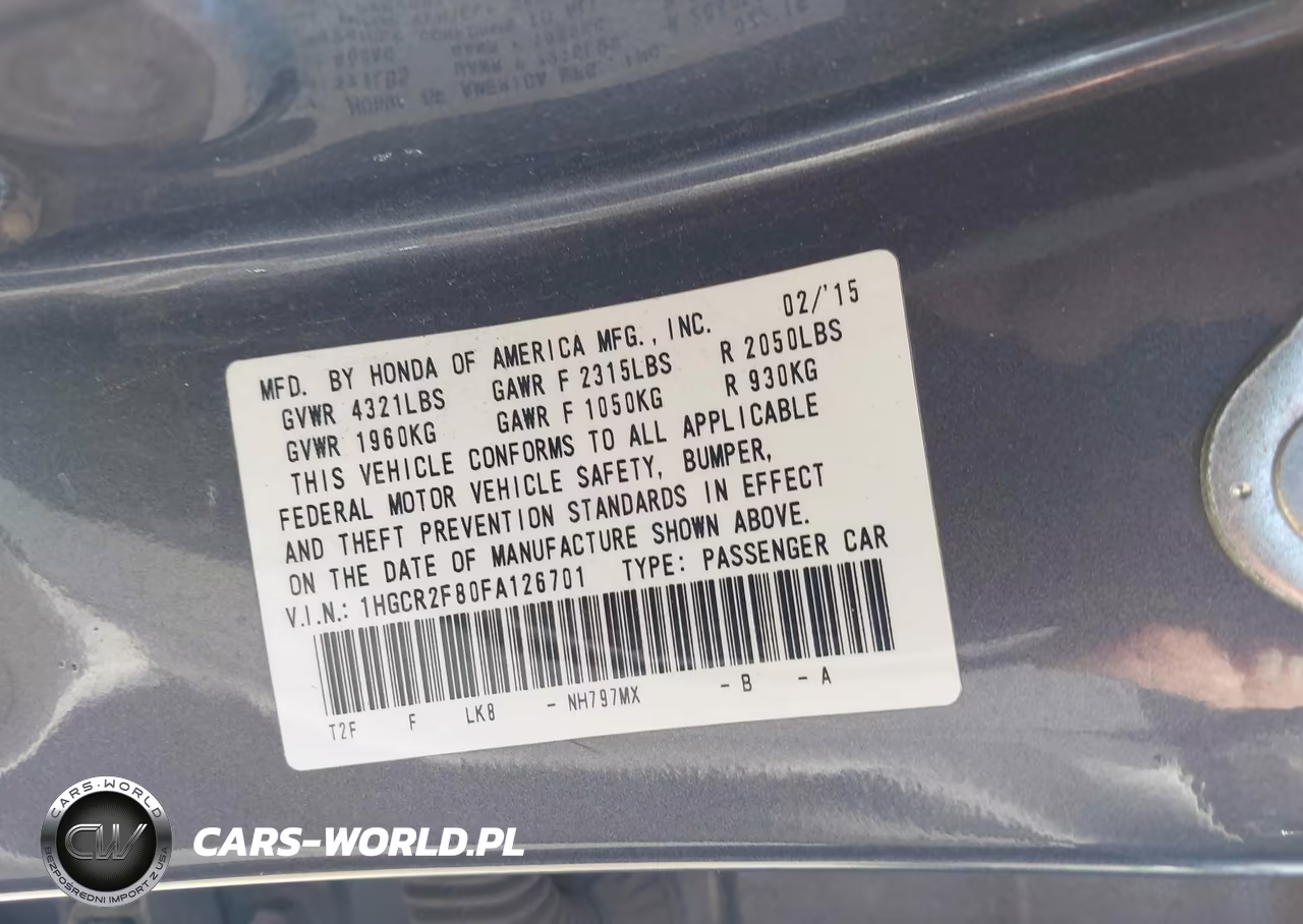 2015 Honda Accord Ex-L VIN:1HGCR2F80FA126701 - 9