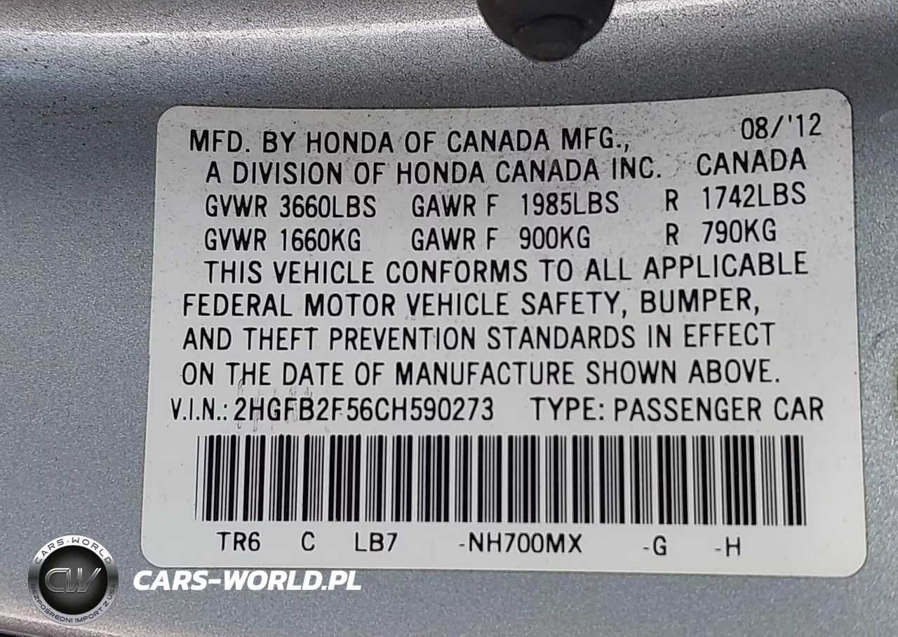 2012 Honda Civic Lx VIN:2HGFB2F56CH590273 - 9