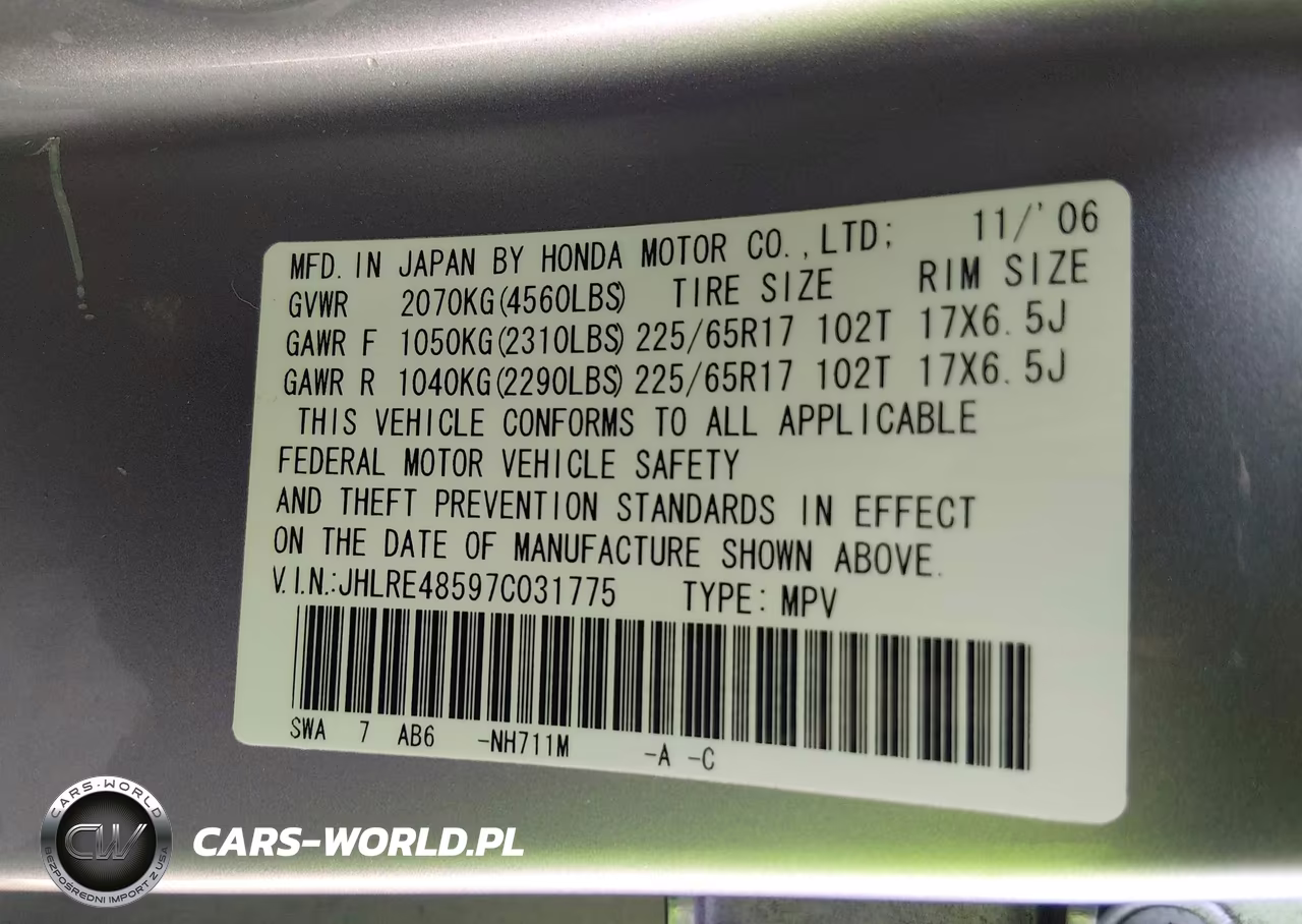 2007 Honda Cr-V Ex VIN:JHLRE48597C031775 - 9
