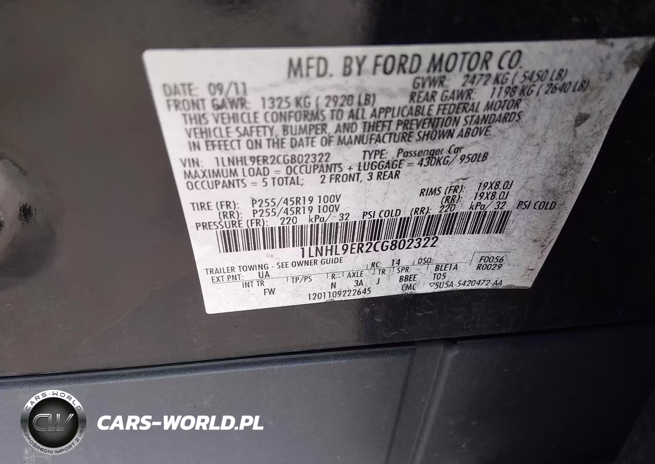 2012 Lincoln Mks VIN:1LNHL9ER2CG802322 - 9