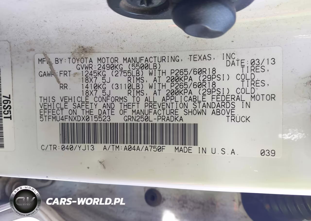2013 Toyota Tacoma Base V6 VIN:5TFMU4FNXDX015523 - 9