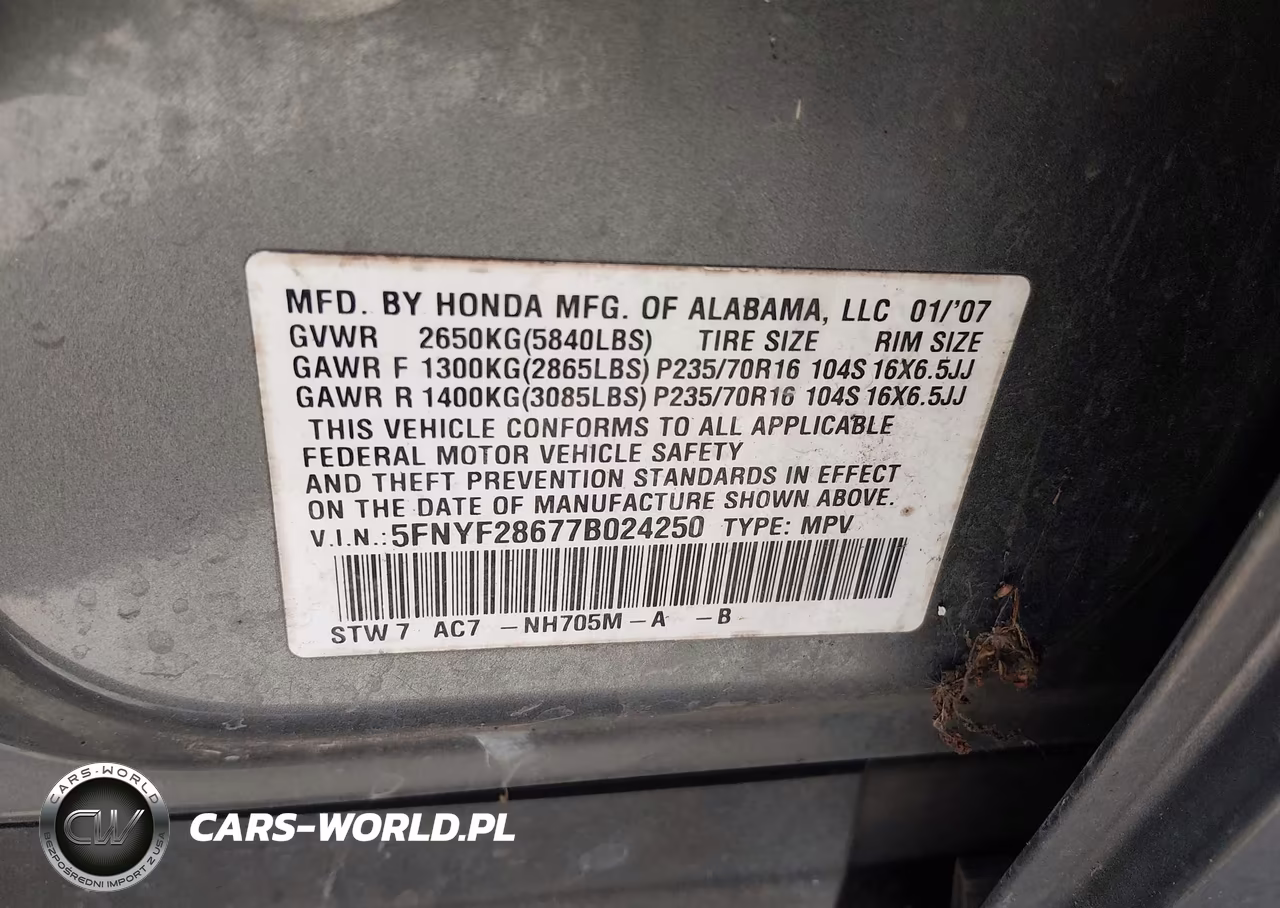 2007 Honda Pilot Ex-L VIN:5FNYF28677B024250 - 9