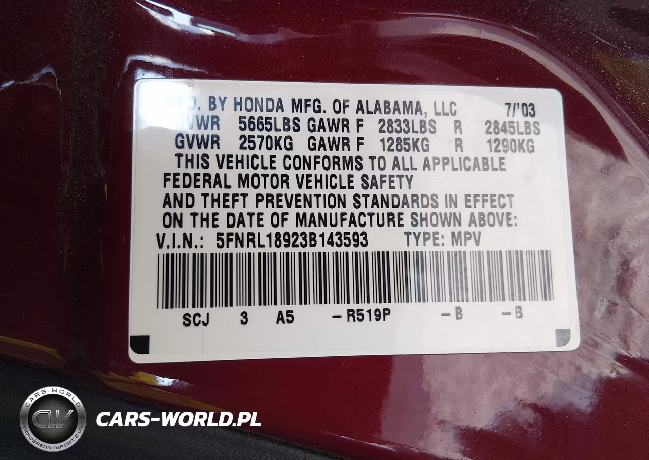 2003 Honda Odyssey Ex-L VIN:5FNRL18923B143593 - 9