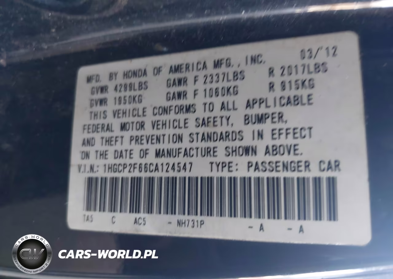 2012 Honda Accord 2.4 Se VIN:1HGCP2F66CA124547 - 9