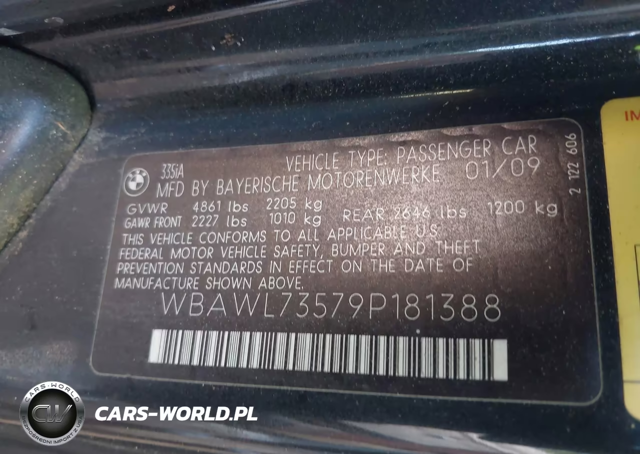2009 BMW 335I VIN:WBAWL73579P181388 - 9
