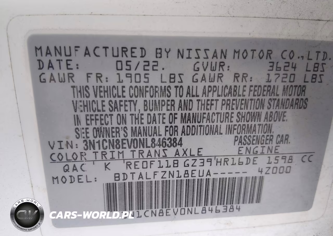 2022 Nissan Versa 1.6 Sv Xtronic Cvt VIN:3N1CN8EV0NL846384 - 9
