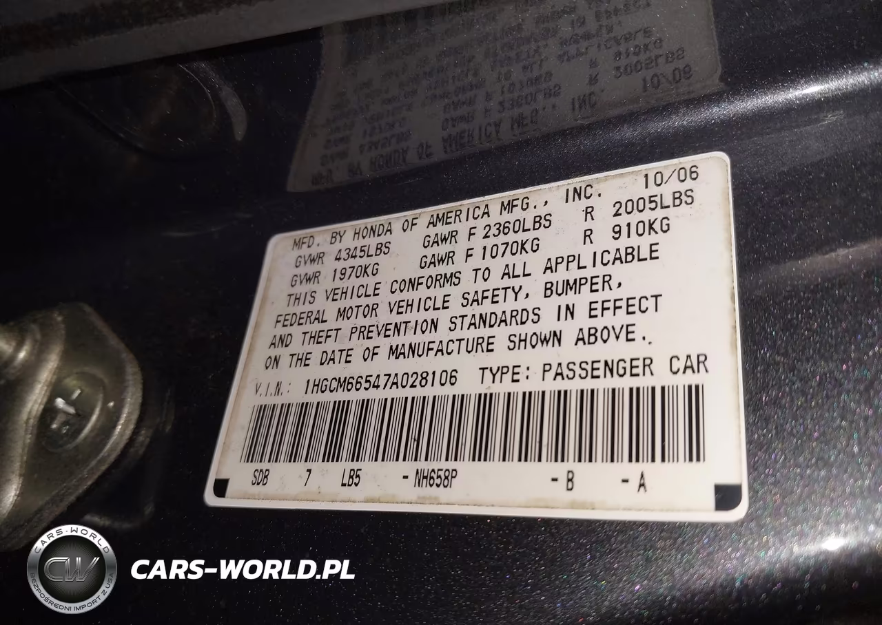 2007 Honda Accord 3.0 Ex VIN:1HGCM66547A028106 - 9