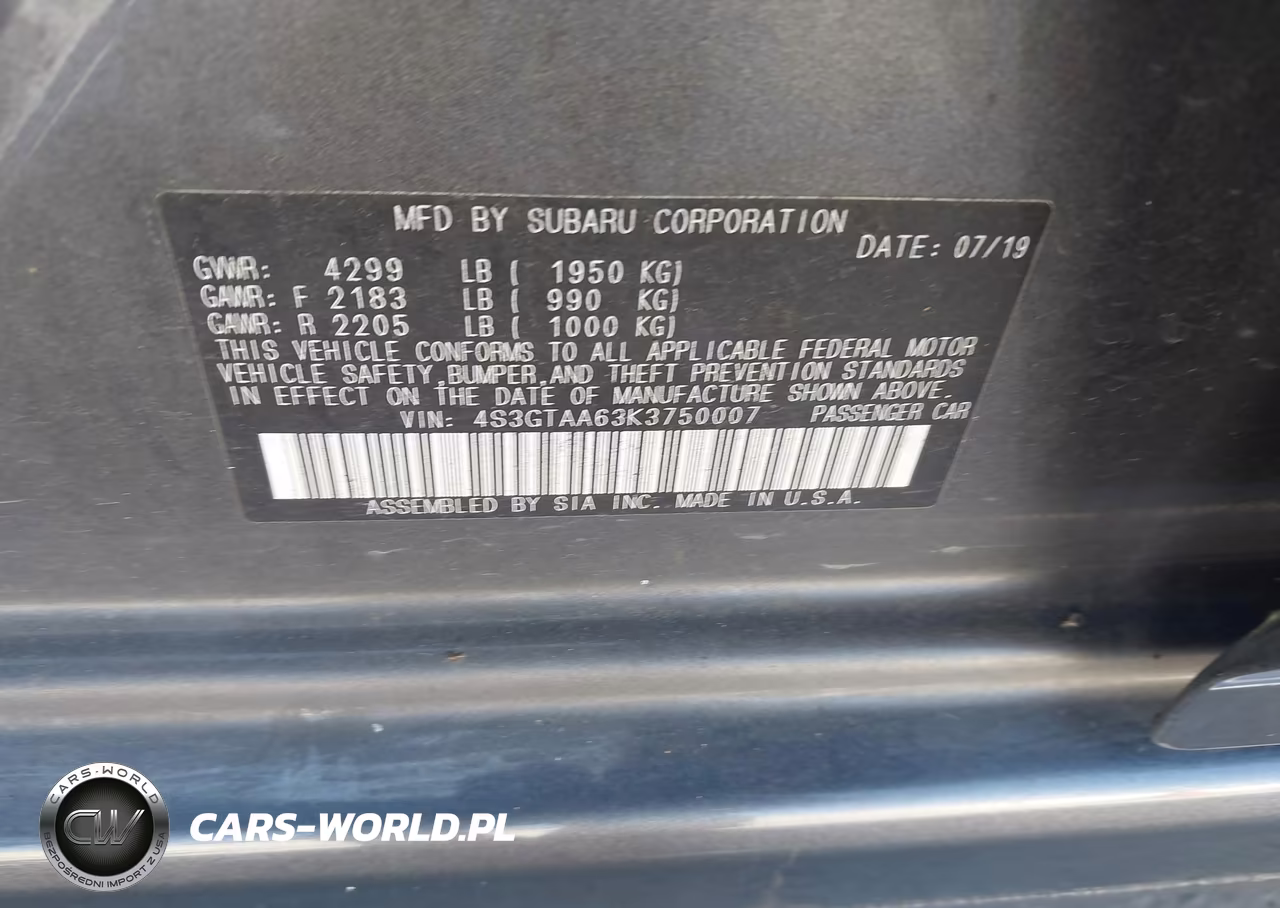 2019 Subaru Impreza 2.0I VIN:4S3GTAA63K3750007 - 9