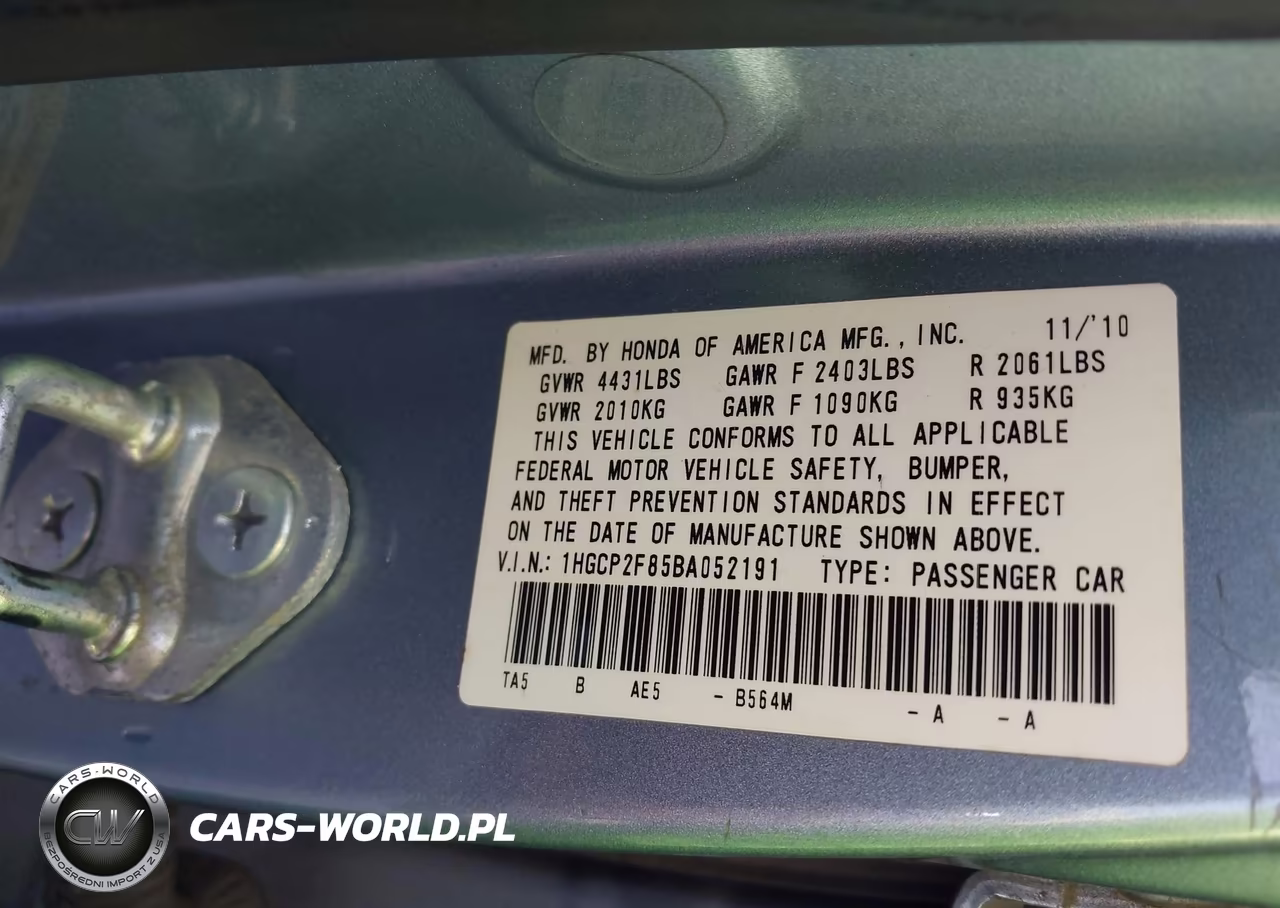 2011 Honda Accord 2.4 Ex-L VIN:1HGCP2F85BA052191 - 9