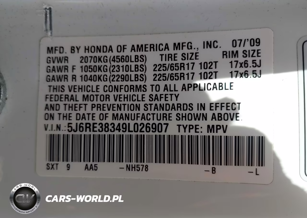2009 Honda Cr-V Lx VIN:5J6RE38349L026907 - 9