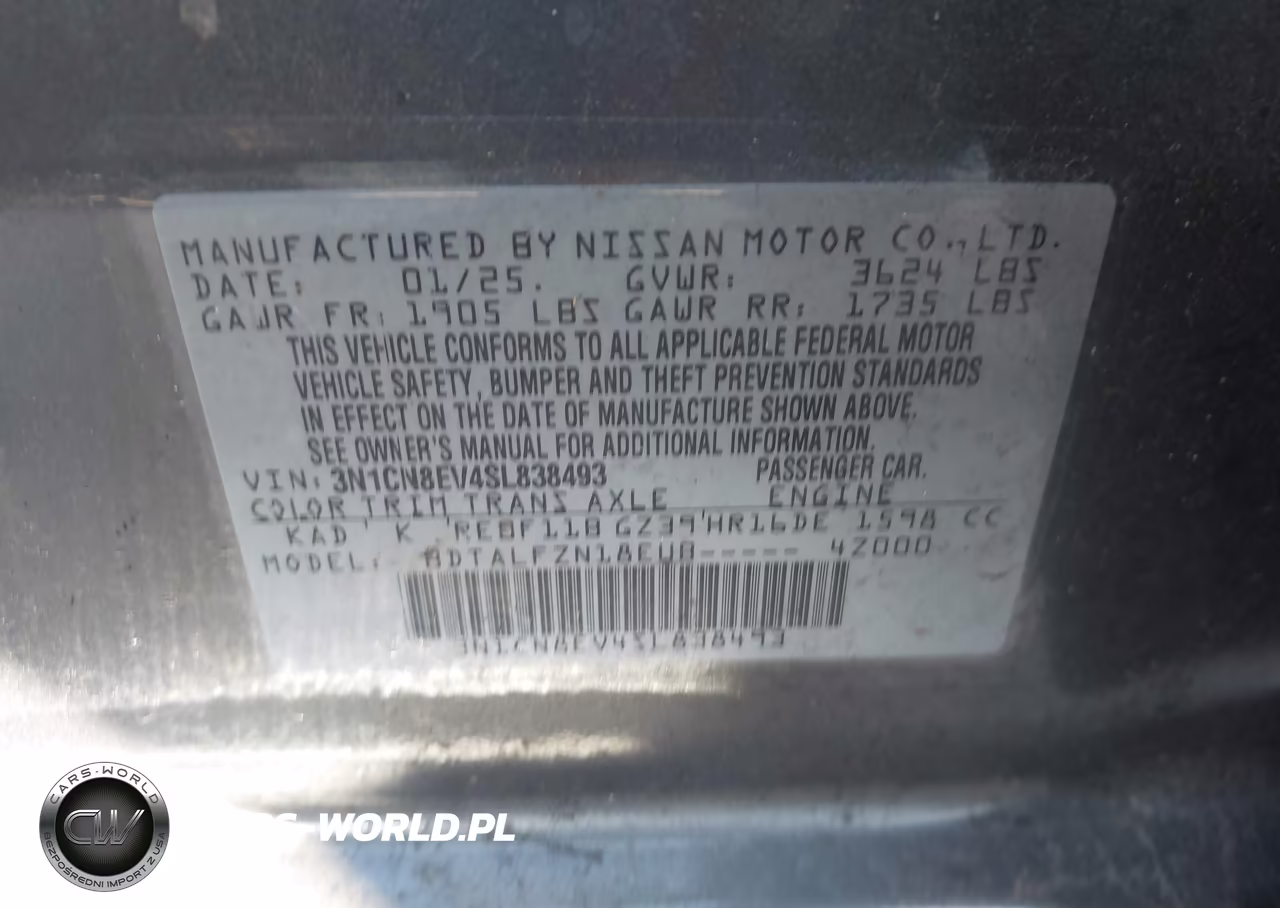 2025 Nissan Versa 1.6 Sv VIN:3N1CN8EV4SL838493 - 9