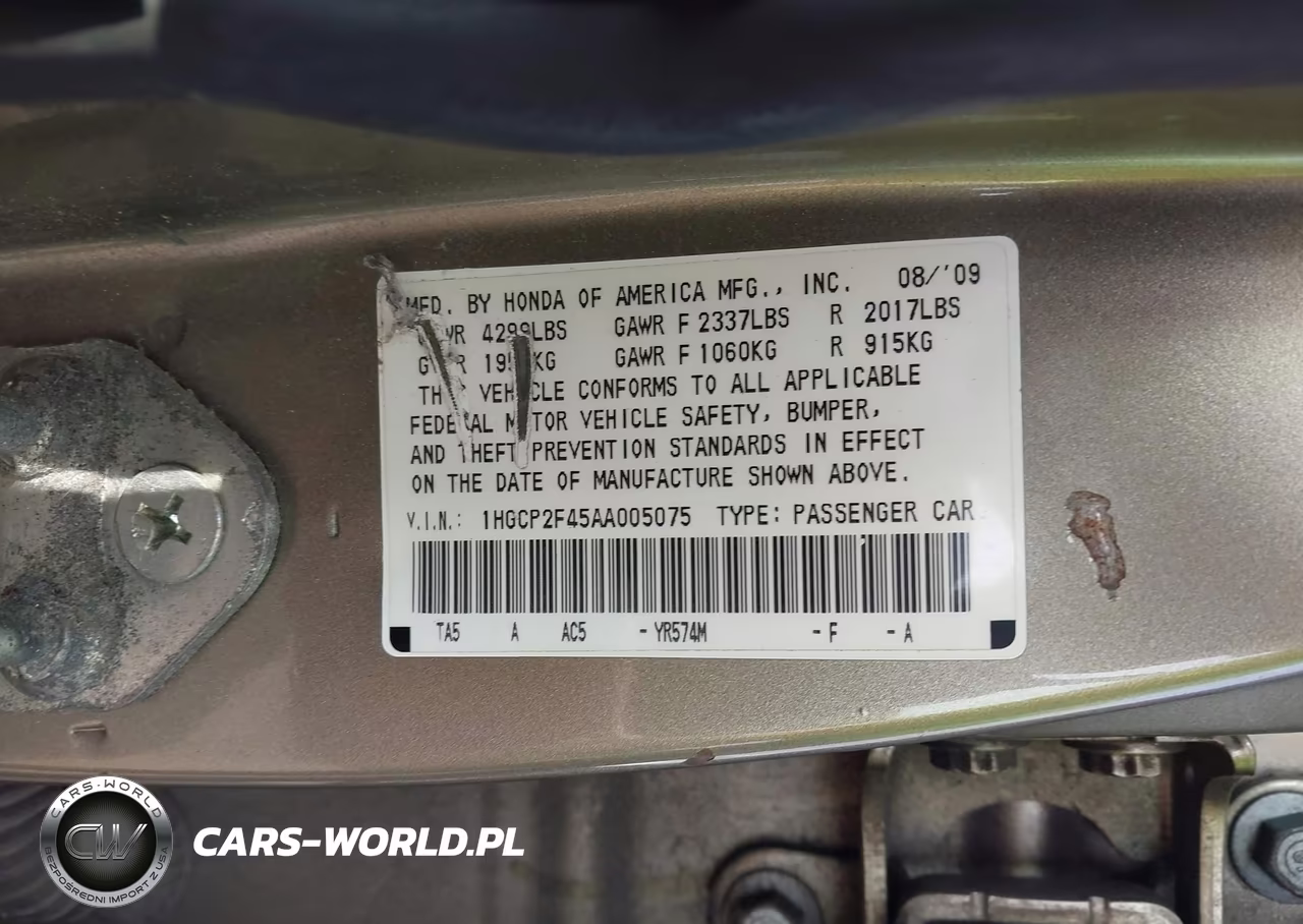 2010 Honda Accord 2.4 Lx-P VIN:1HGCP2F45AA005075 - 9