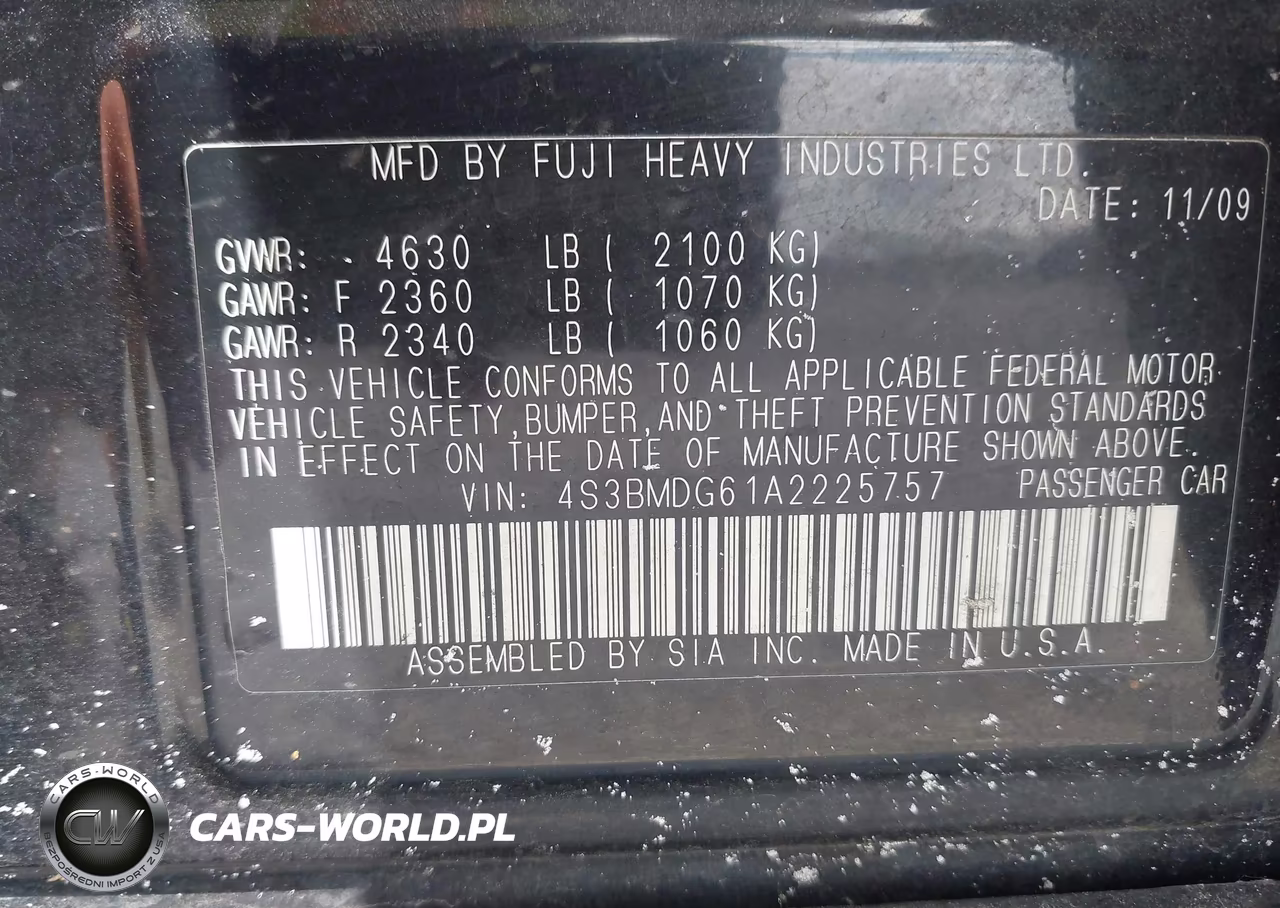2010 Subaru Legacy 3.6R Premium VIN:4S3BMDG61A2225757 - 9