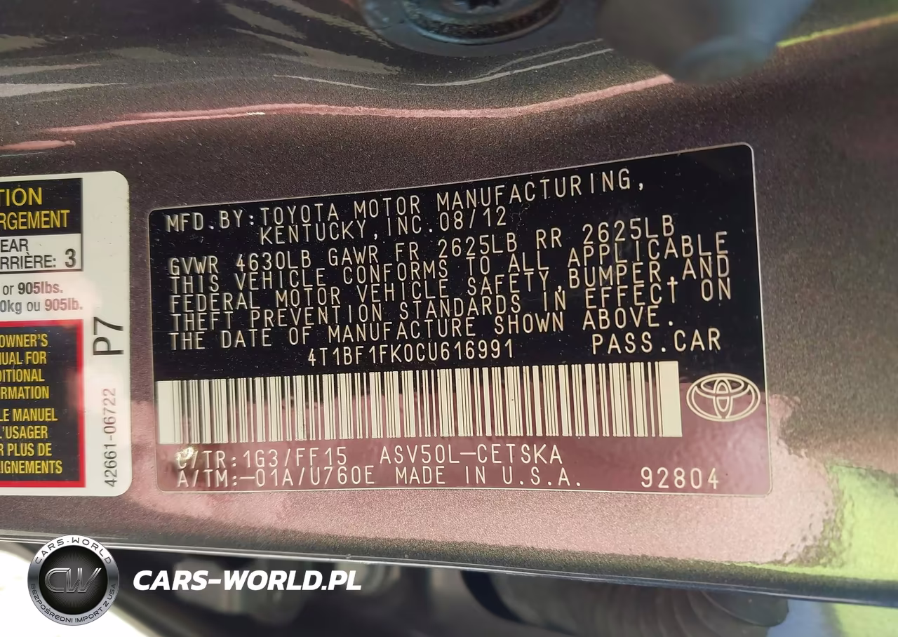 2012 Toyota Camry Se VIN:4T1BF1FK0CU616991 - 9