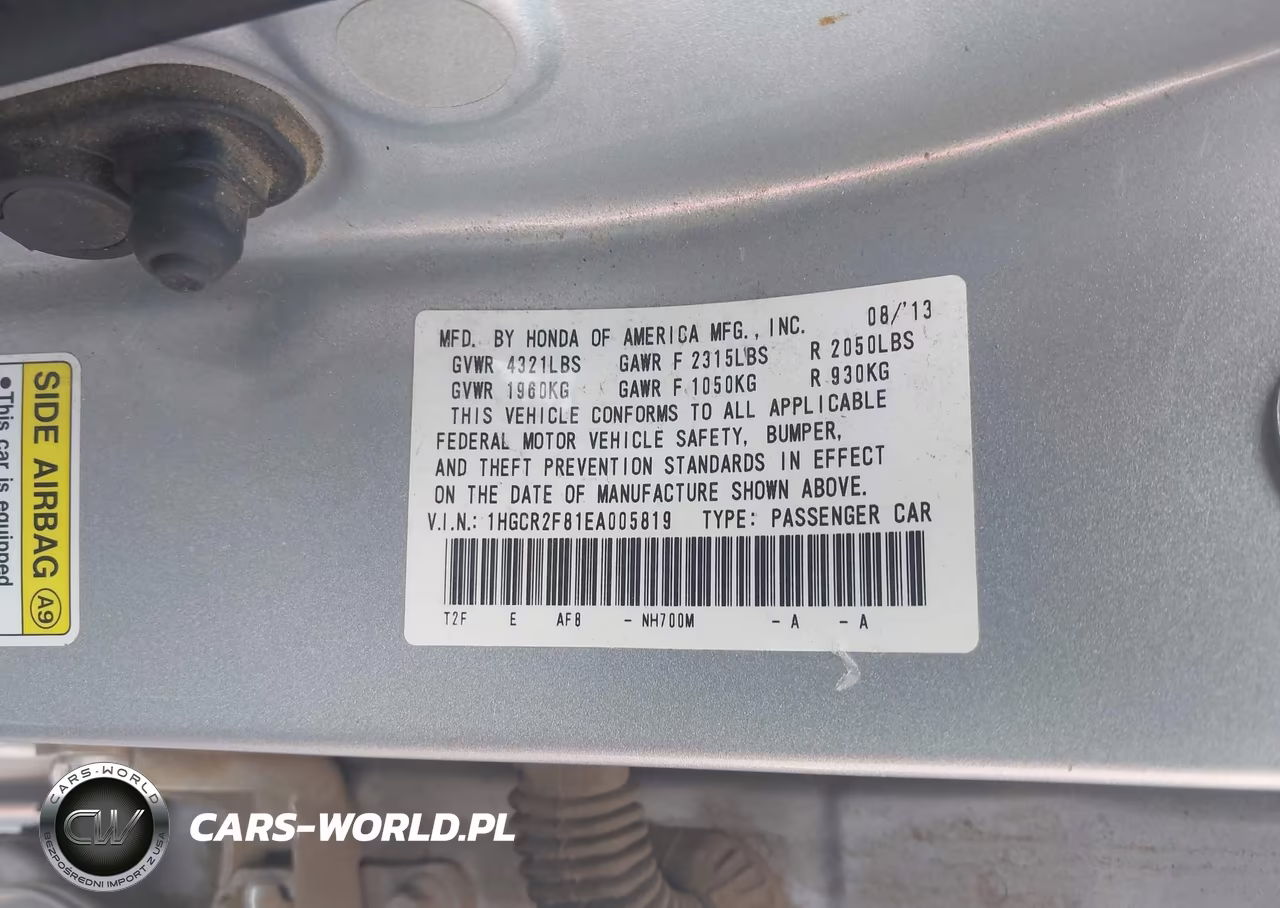 2014 Honda Accord Ex-L VIN:1HGCR2F81EA005819 - 9