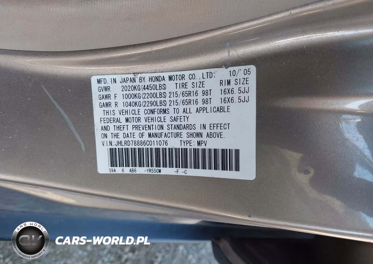 2006 Honda Cr-V Ex VIN:JHLRD78886C011076 - 9
