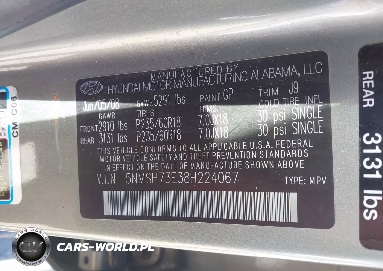 2008 Hyundai Santa Fe Limited-Se VIN:5NMSH73E38H224067 - 8