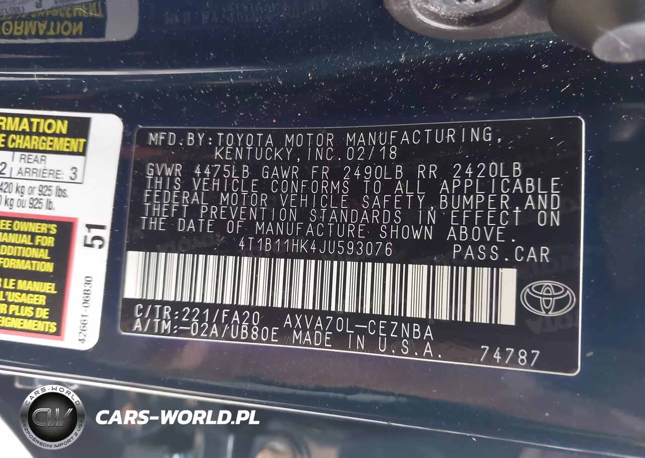 2018 Toyota Camry Le VIN:4T1B11HK4JU593076 - 9
