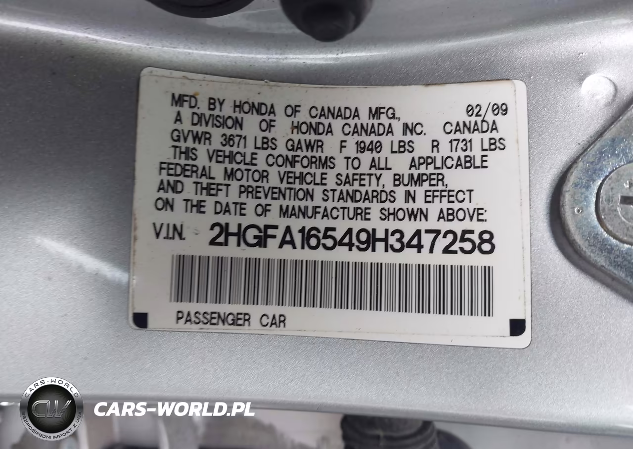 2009 Honda Civic Lx VIN:2HGFA16549H347258 - 9