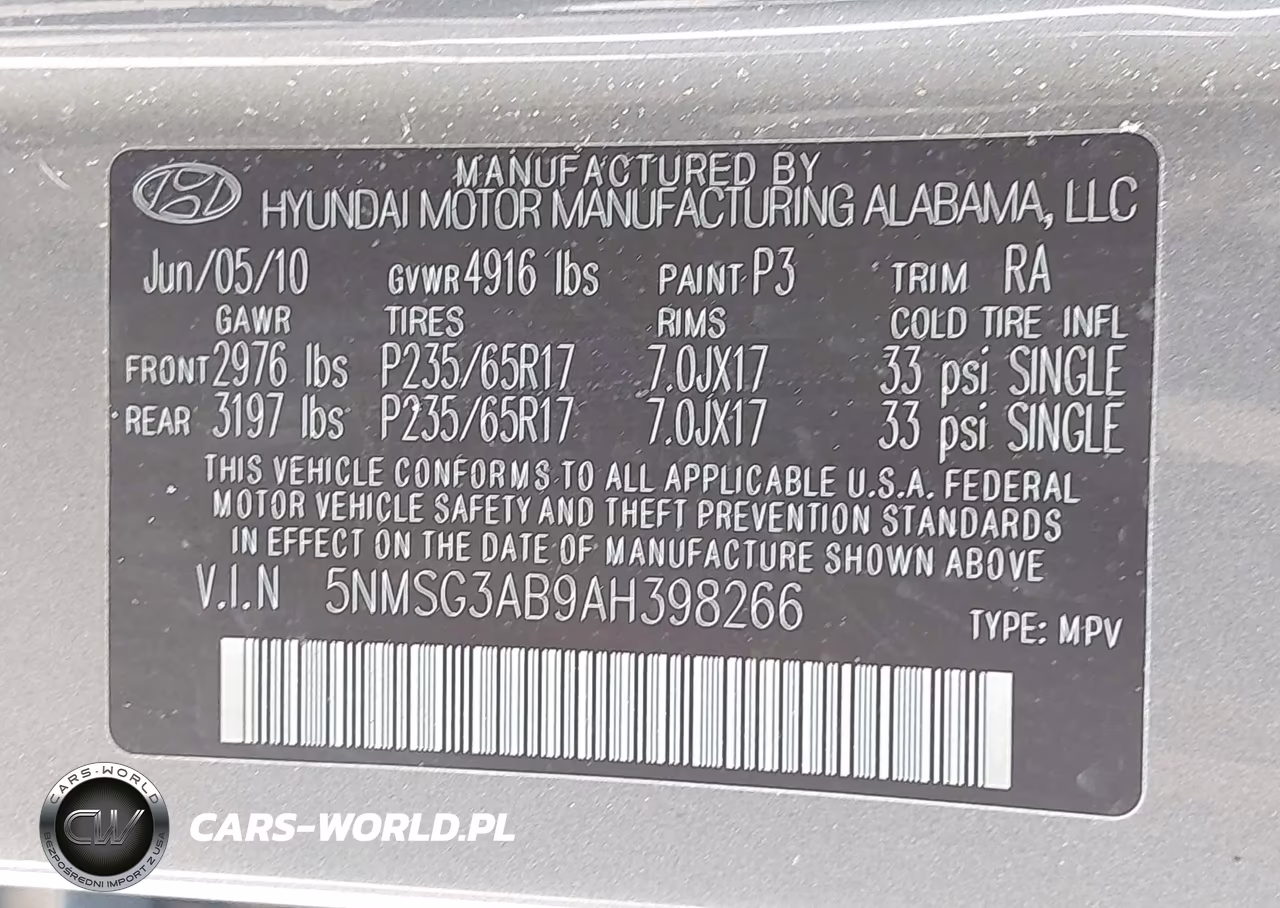 2010 Hyundai Santa Fe Gls VIN:5NMSG3AB9AH398266 - 9
